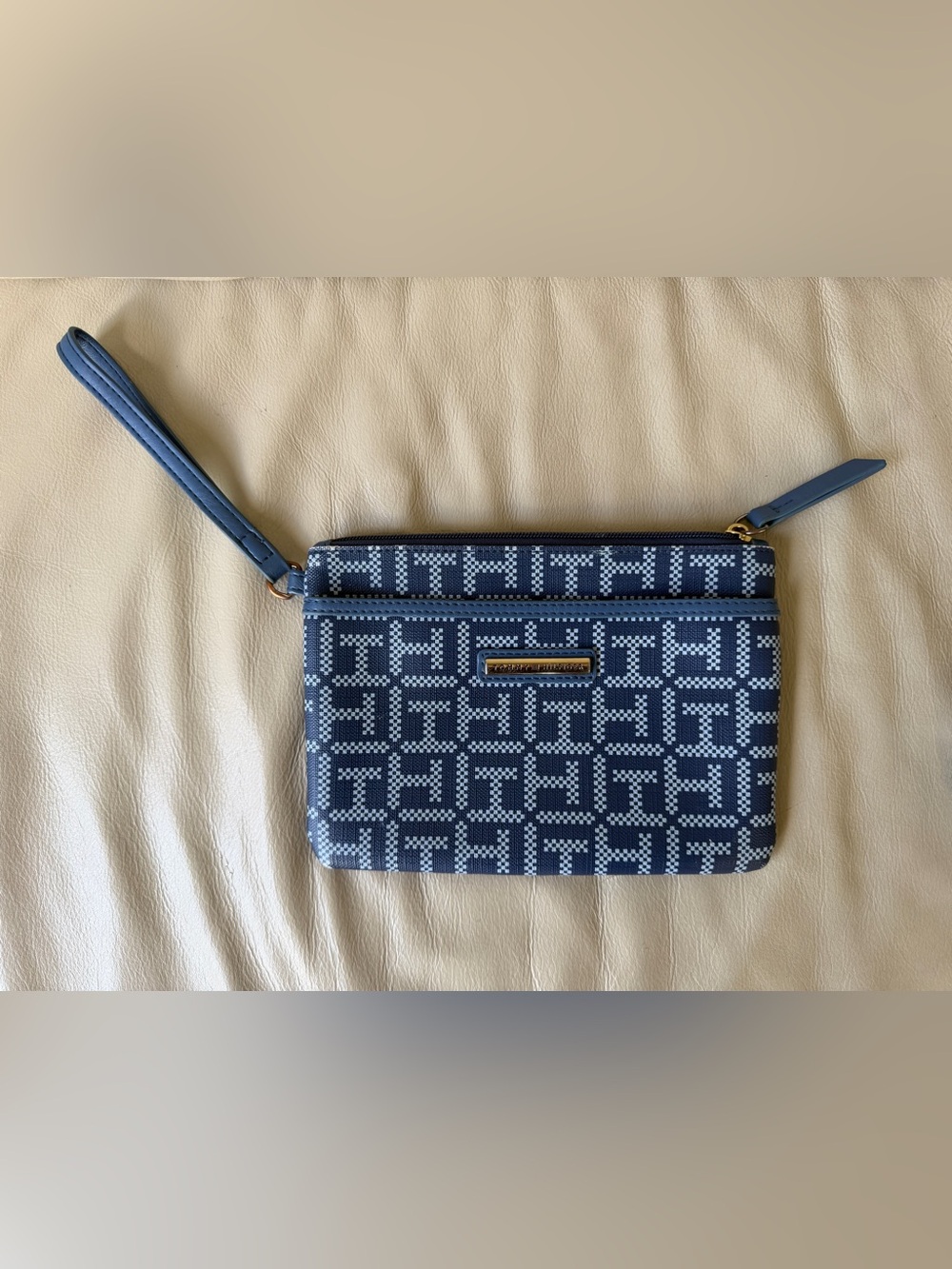 Tommy Hilfiger Navy and Light Blue Logo Wristlet